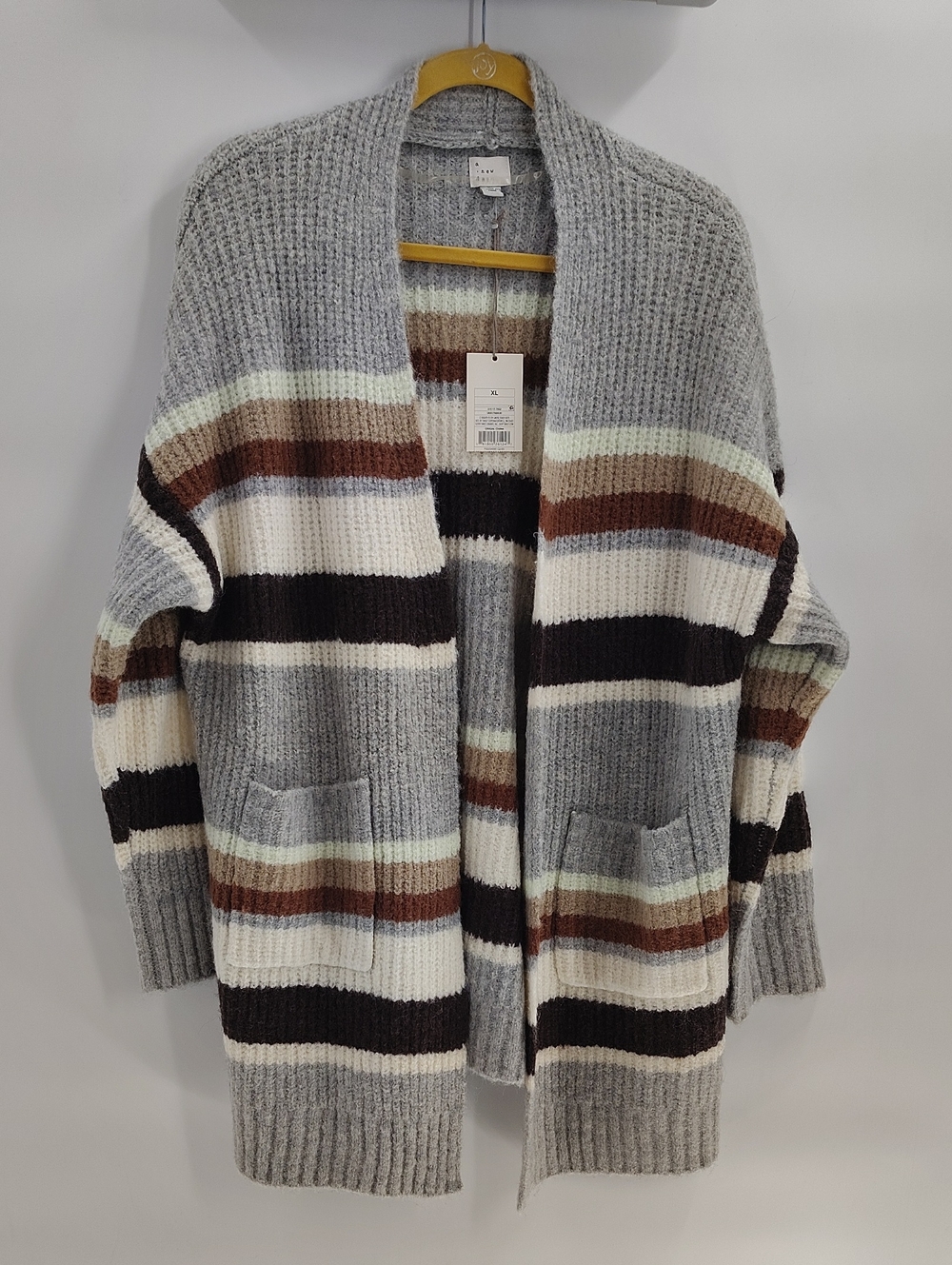 A New Day Open Cardigan Sweater Size XL Stripe Multicolor Long Sleeve NWT